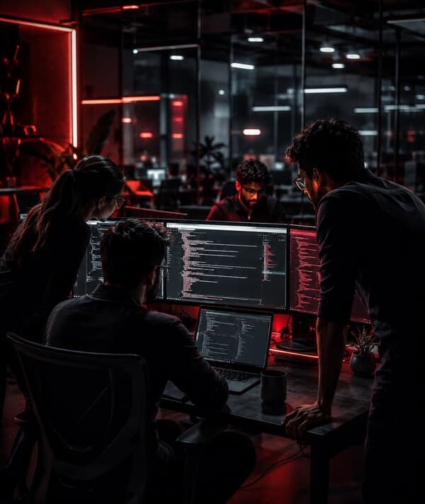 The Infrion team working together at a shared desk