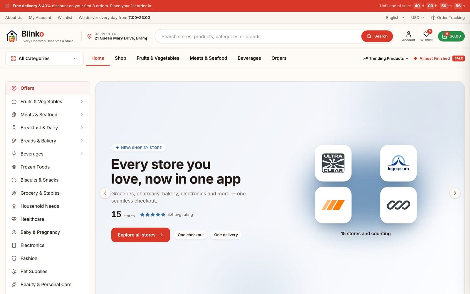 Blinko — Multi-Store Grocery Marketplace — eCommerce / Retail cover